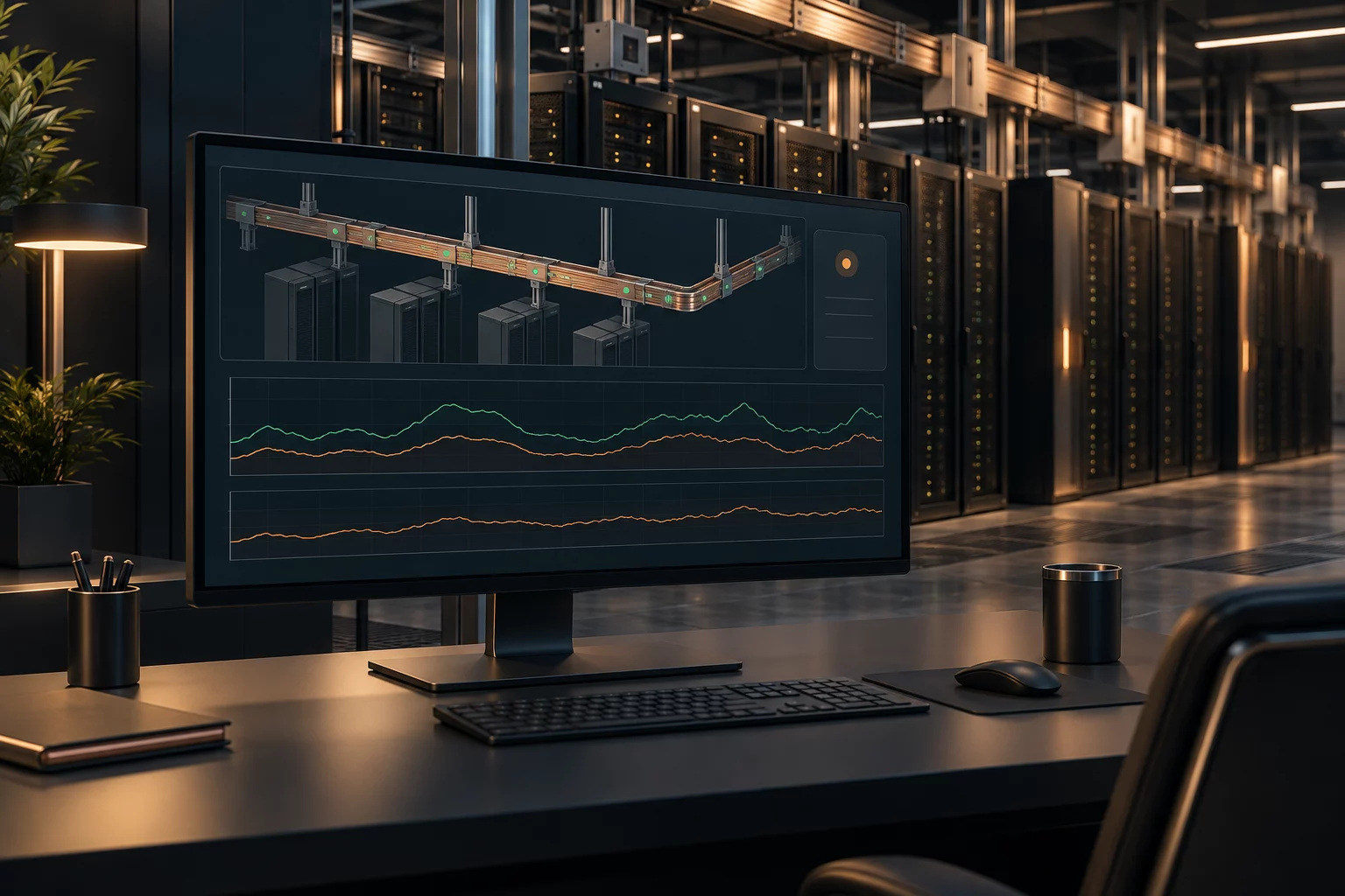 Illustration d’un poste de supervision thermique dans un data center